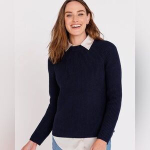 Pura Cashmere 100% Supima Cotton Fisherman Crew in Navy Size M